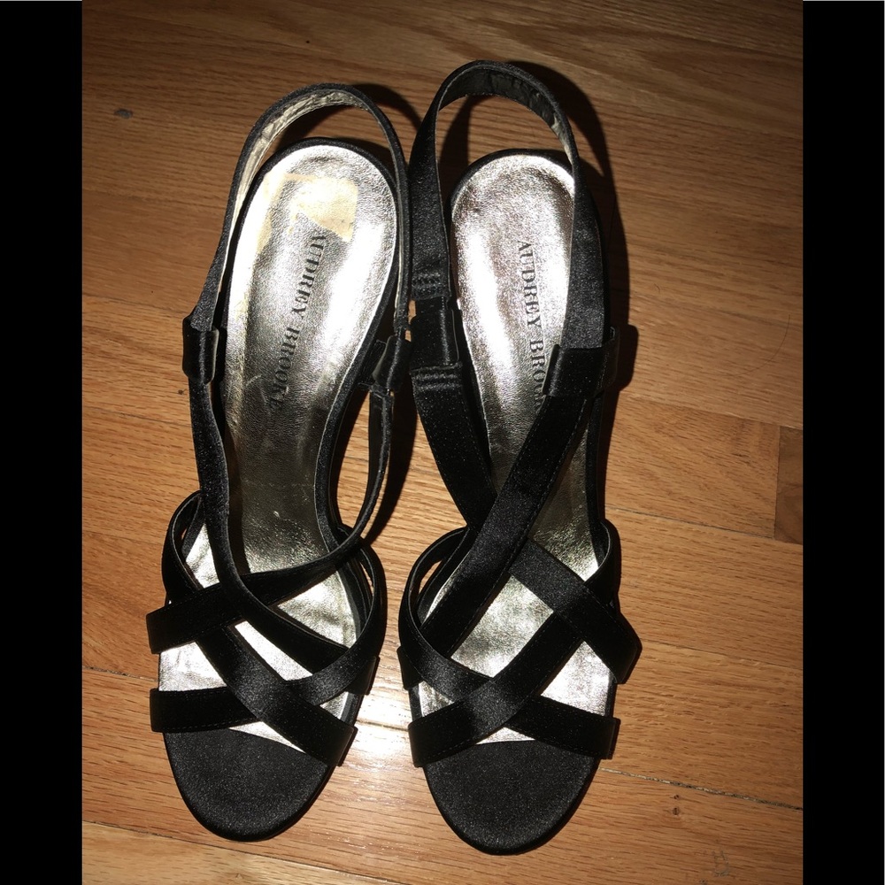 Audrey Brooke Black satin stiletto sandals size 11